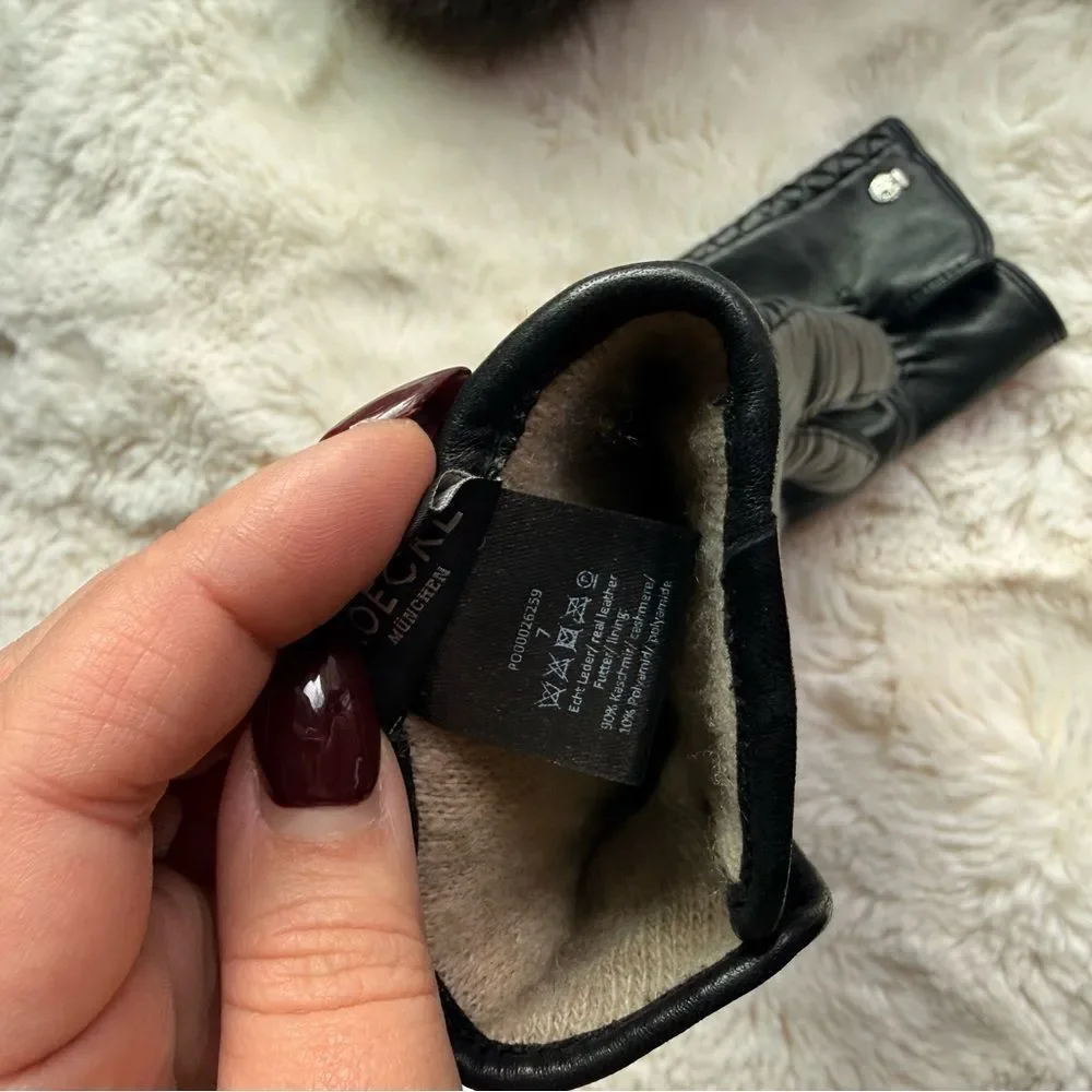 Black Leather Woven Leather Gloves